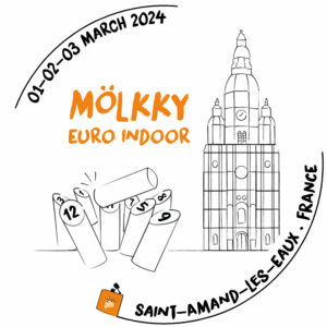 Logo du championnat d'Europe indoor de mölkky 2024 en France, organisé par le Club eud' Mölkky.