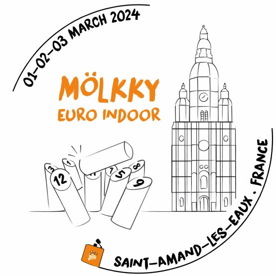 Logo du championnat d'Europe indoor de mölkky 2024 en France, organisé par le Club eud' Mölkky.